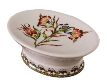 Color Painted Pteris Flower Ceramic Soap Dish Oval Jewelry Plate