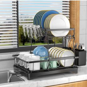 2 Tier Dish Rack for Kitchen Counter,Dish Drying Rack with 360°Drainage,Dish Drainboard Set with Cutlery Holder and 4 Cup Holder