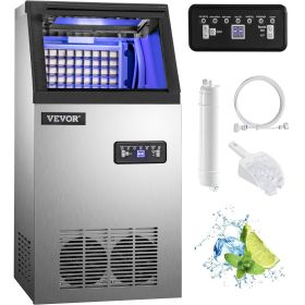 VEVOR Commercial Ice Maker Machine, 100lbs/24h Stainless Steel Under Counter Ice Maker with 22lbs Storage Bin, 4x8 Cubes Ready in 15 Mins