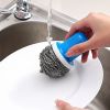 3pcs Household Dishwashing Brush; Creative Steel Ball Stainless Steel Brush With Handle; Kitchen Decontamination Cleaning Ball Pot Brush