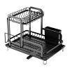 2-Tier Dish Drying Rack for Kitchen Counter Space Saving Rustproof Dish Rack with Drainboard Detachable Kitchen Drainer Organizer Set