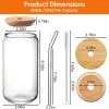 6Pcs Mason Jar Cups with Lid 16OZ Reusable Glass Beer Can with Bamboo Lids Glass Straws Cleaning Brush for Iced Coffee Smoothie Tea