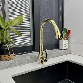 French Retro Pull Faucet Copper Classical Faucet Kitchen Sink Vegetable Basin Creative Hot And Cold Water Head (Option: Titanium Gold Pullout Faucet)