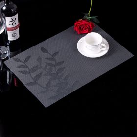 PVC Western-style Placemat Water Plants Leaves Insulation Placemat (Color: BLACK)