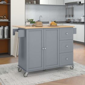 Rolling Mobile Kitchen Island with Solid Wood Top and Locking Wheels,52.7 Inch Width,Storage Cabinet and Drop Leaf Breakfast Bar,Spice Rack (Color: as Pic)