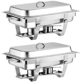 9 Quart 2 Packs Chafing Dish Chafer Dishes Buffet Set Stainless Steel Rectangular Chafing Dish Set (Type: 2 Packs, Color: Stainless Steel B)