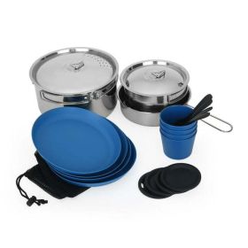 22-Piece Mess Kit and Pans Set with Mesh Carrying Bag (Color: Silver)