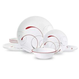 Splendor, White and Red Round 12-Piece Dinnerware Set (Color: White)