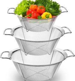 Ideal Kitchen Strainers and Colanders, Stainless Steel Mesh Strainer Basket with Handle, Stackable Mesh Footed Colander for Rinse Food, Fruit (Color: 11 inch)