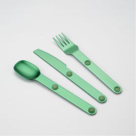 Household Outdoor Magnetic Aluminum Alloy Knife, Fork And Spoon Three-piece Set Combination (Option: Green-PP Bag)