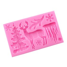 Christmas Snowflake Christmas Tree Elk Icicle Liquid Silicone Mold (Color: Pink)